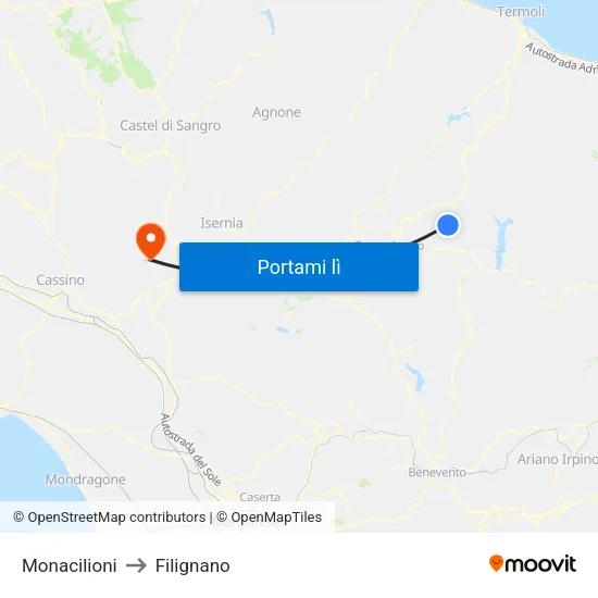 Monacilioni to Filignano map