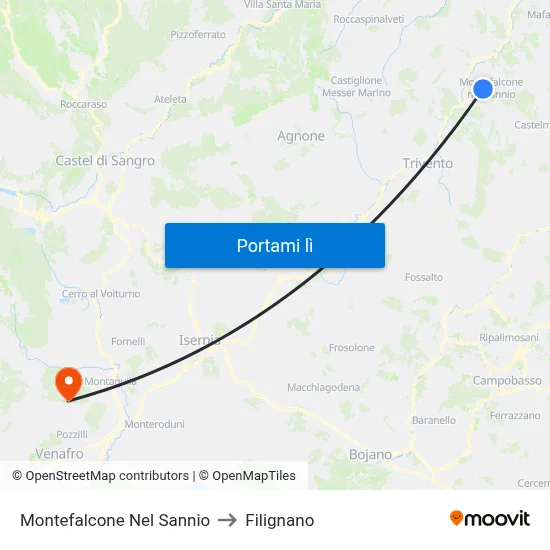 Montefalcone Nel Sannio to Filignano map