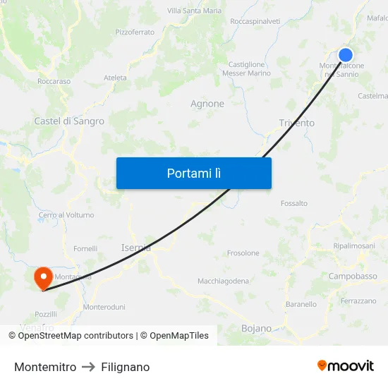 Montemitro to Filignano map