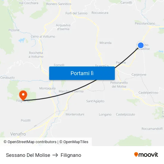 Sessano Del Molise to Filignano map