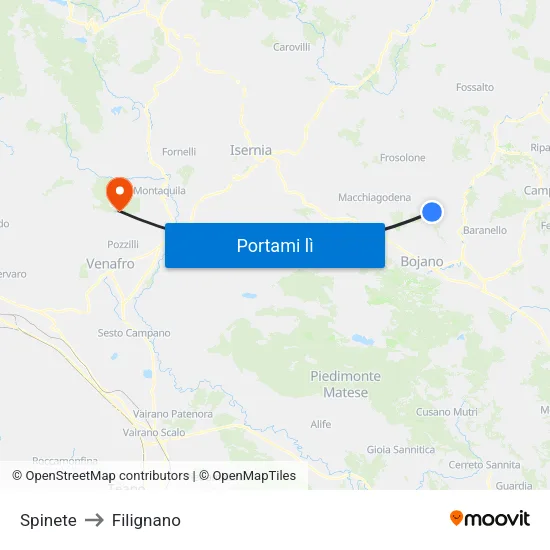 Spinete to Filignano map