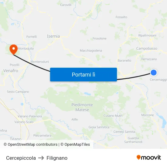 Cercepiccola to Filignano map