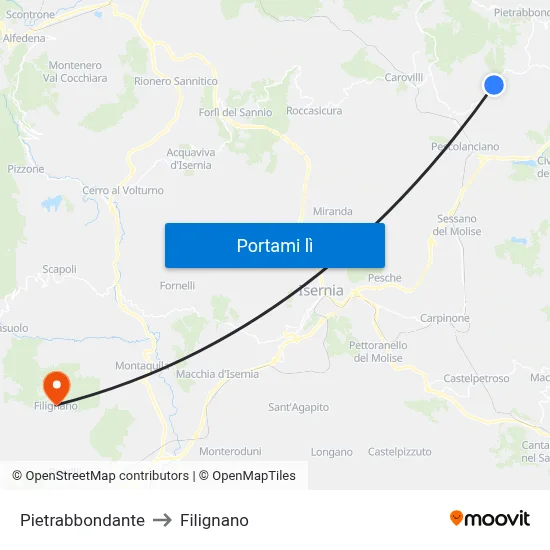 Pietrabbondante to Filignano map