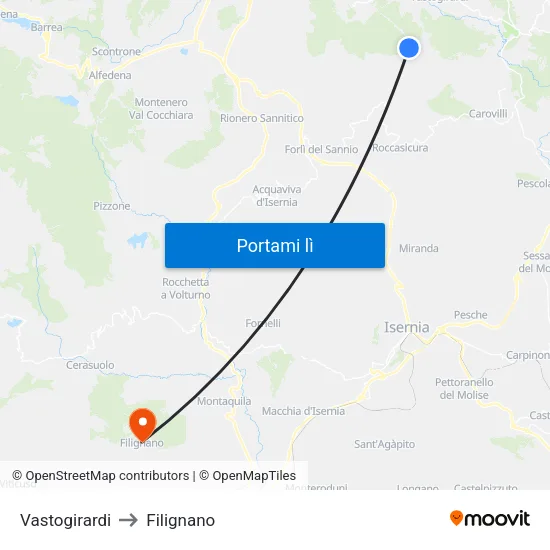 Vastogirardi to Filignano map