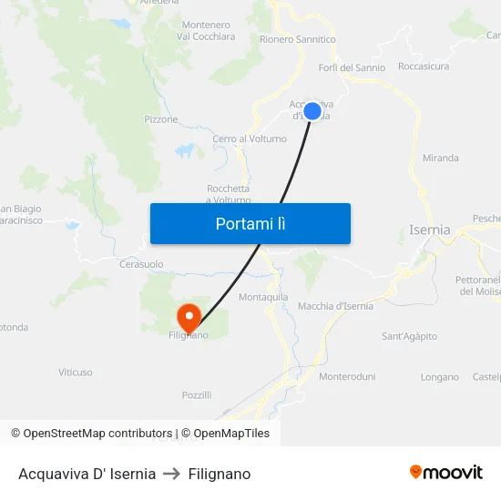 Acquaviva D' Isernia to Filignano map