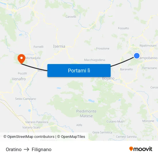 Oratino to Filignano map