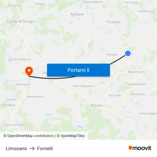 Limosano to Fornelli map