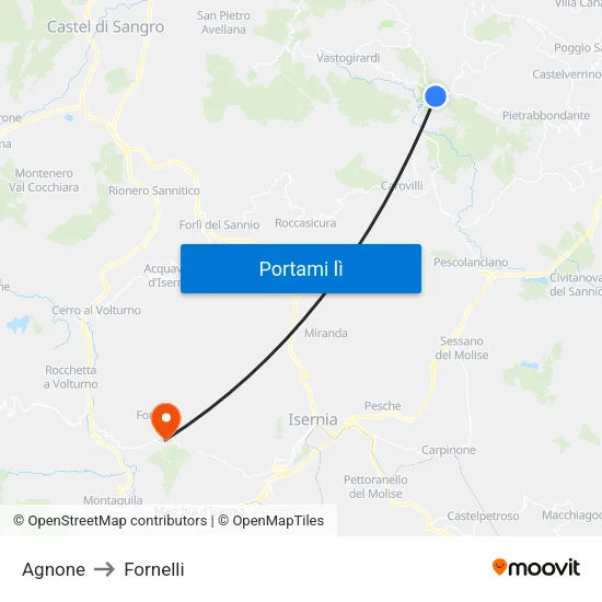 Agnone to Fornelli map