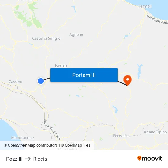 Pozzilli to Riccia map