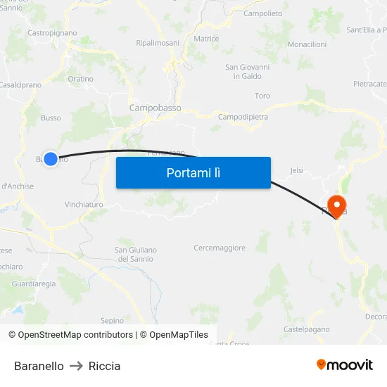 Baranello to Riccia map