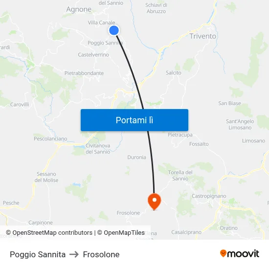 Poggio Sannita to Frosolone map