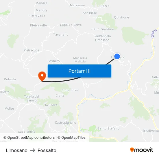Limosano to Fossalto map