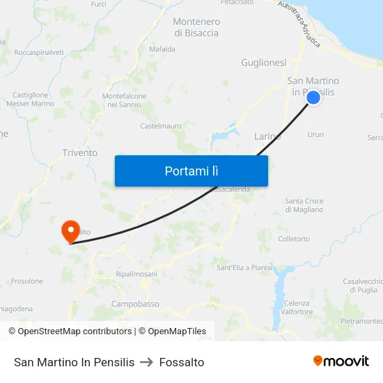 San Martino In Pensilis to Fossalto map