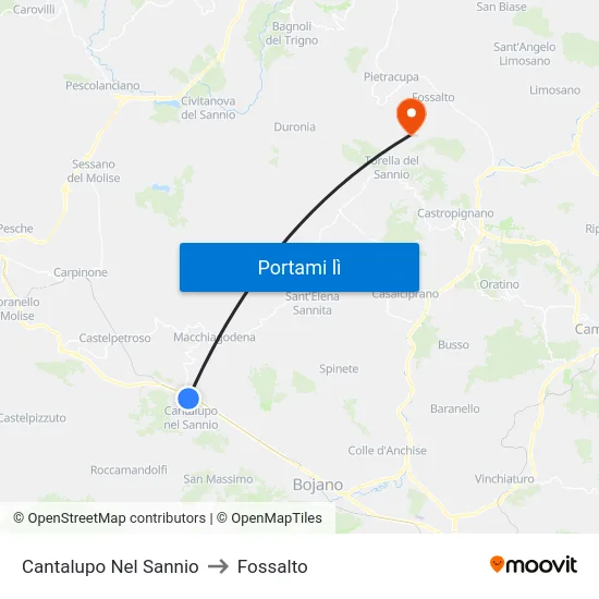 Cantalupo Nel Sannio to Fossalto map