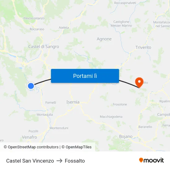 Castel San Vincenzo to Fossalto map