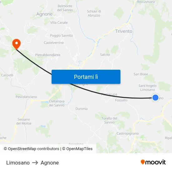 Limosano to Agnone map