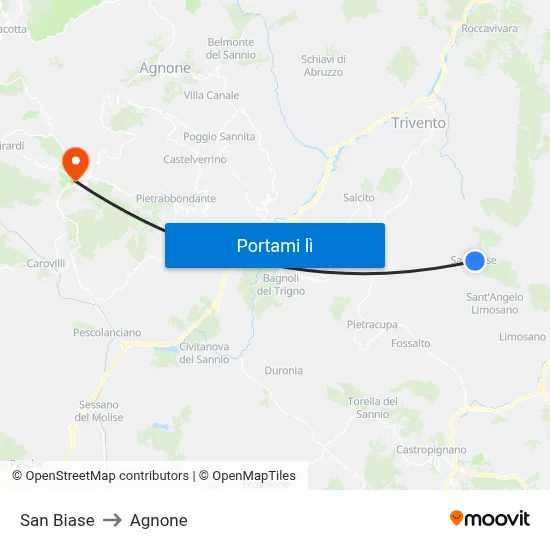 San Biase to Agnone map