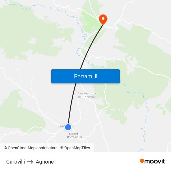 Carovilli to Agnone map