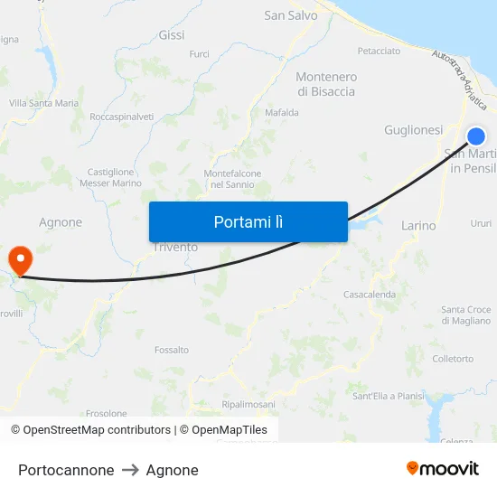 Portocannone to Agnone map