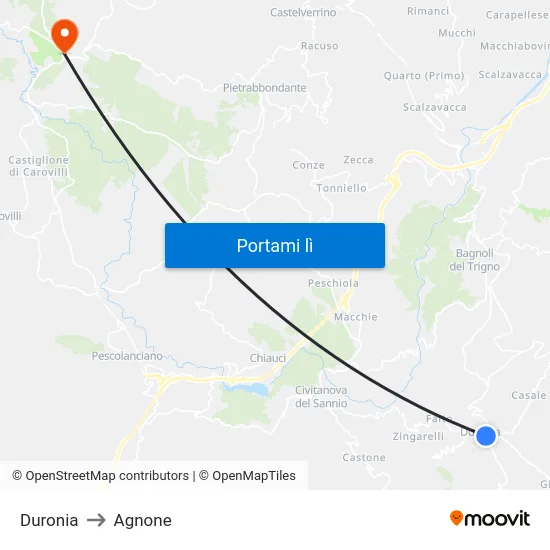 Duronia to Agnone map