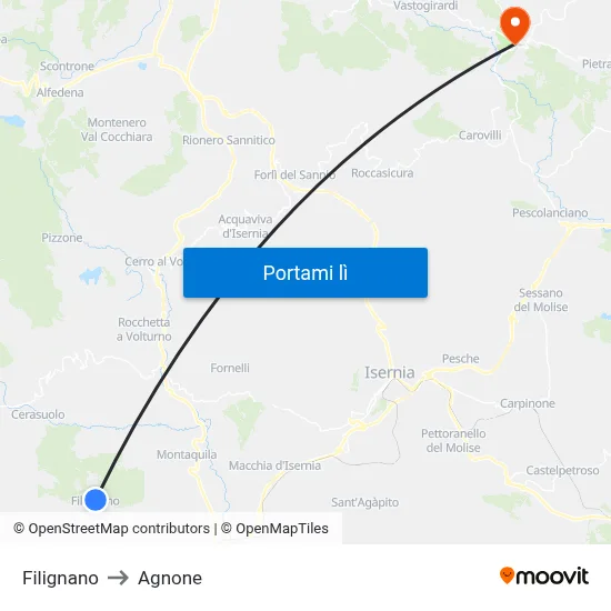 Filignano to Agnone map