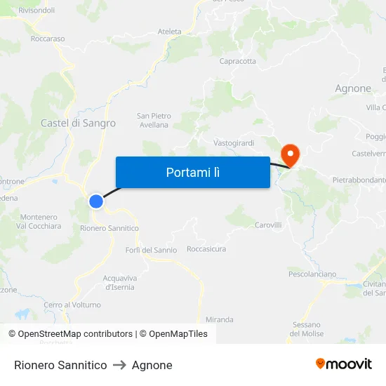 Rionero Sannitico to Agnone map