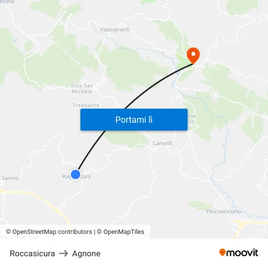 Roccasicura to Agnone map
