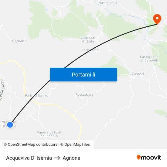 Acquaviva D' Isernia to Agnone map