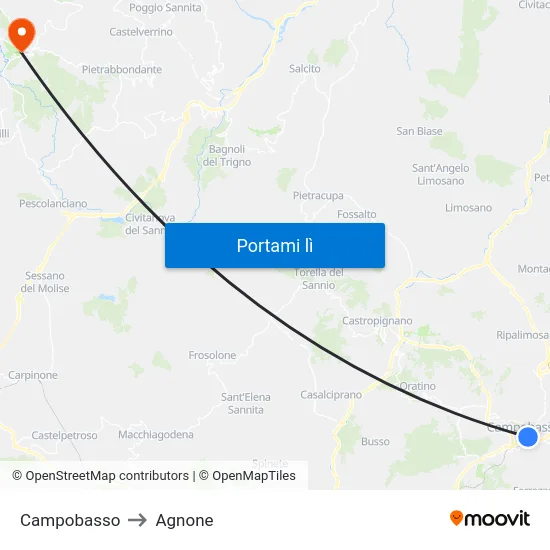 Campobasso to Agnone map