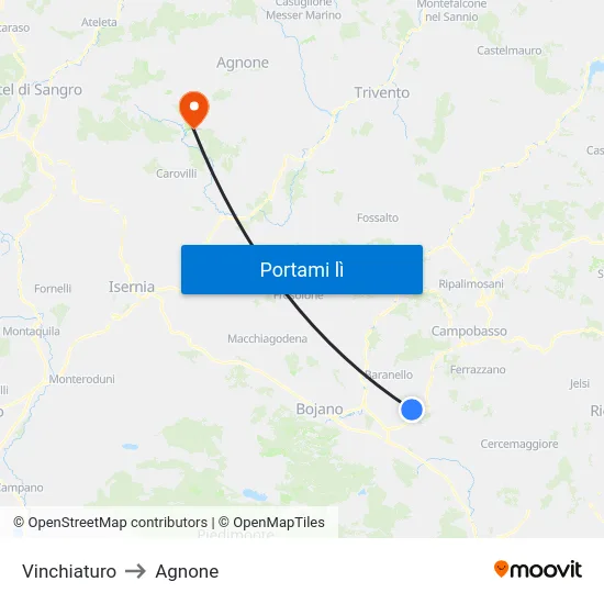 Vinchiaturo to Agnone map