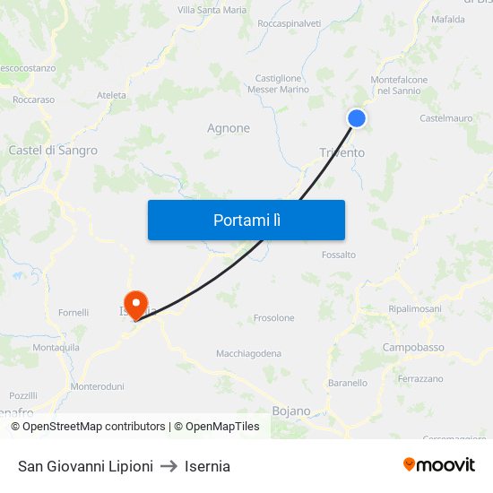 San Giovanni Lipioni to Isernia map