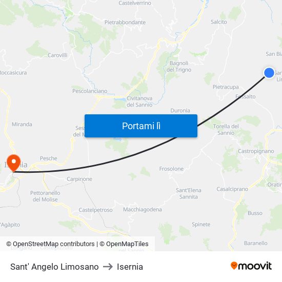 Sant' Angelo Limosano to Isernia map