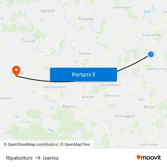 Ripabottoni to Isernia map