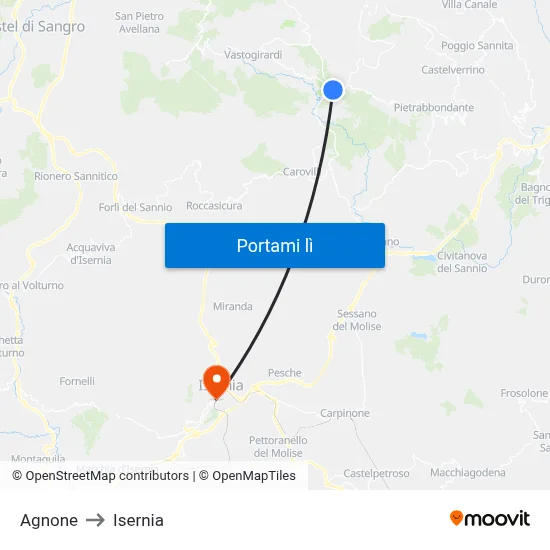 Agnone to Isernia map