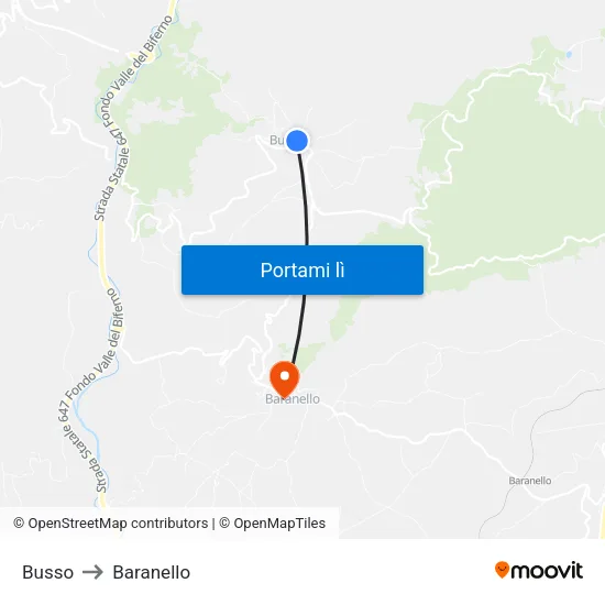 Busso to Baranello map