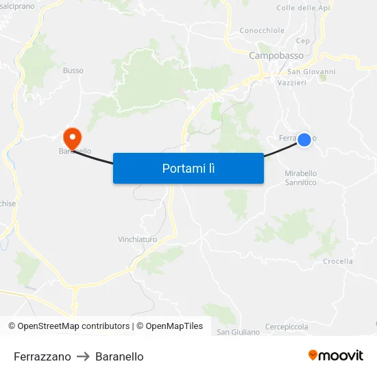 Ferrazzano to Baranello map