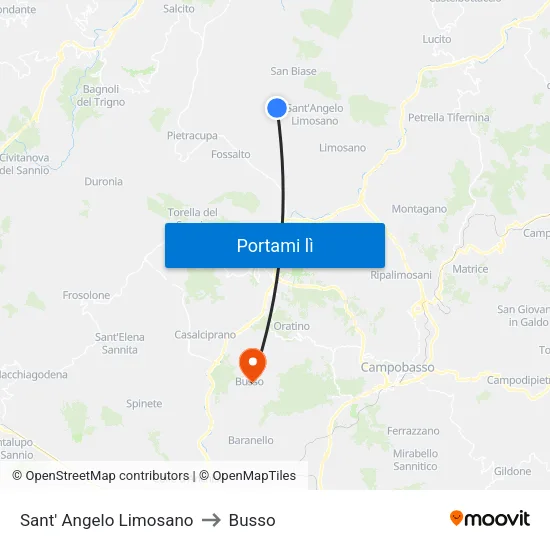 Sant' Angelo Limosano to Busso map