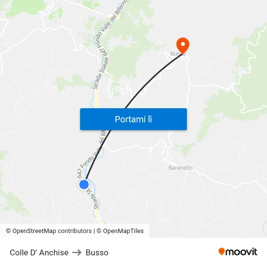 Colle D' Anchise to Busso map
