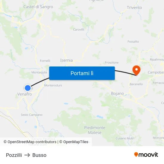 Pozzilli to Busso map