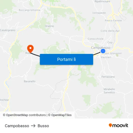 Campobasso to Busso map