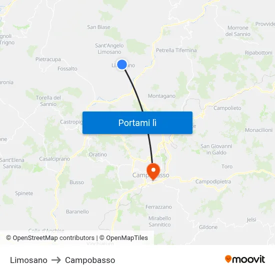 Limosano to Campobasso map
