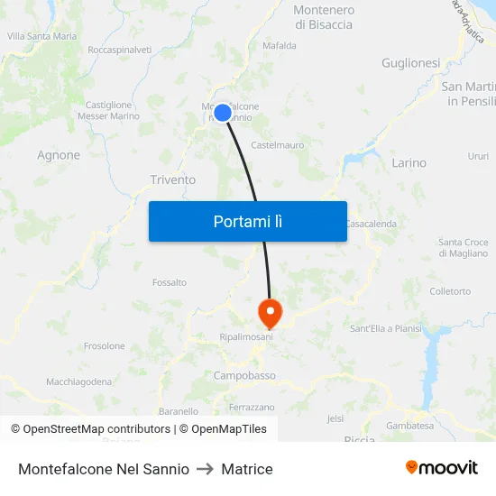 Montefalcone Nel Sannio to Matrice map