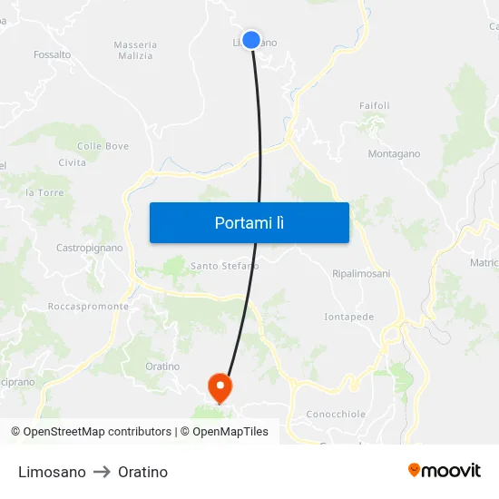 Limosano to Oratino map