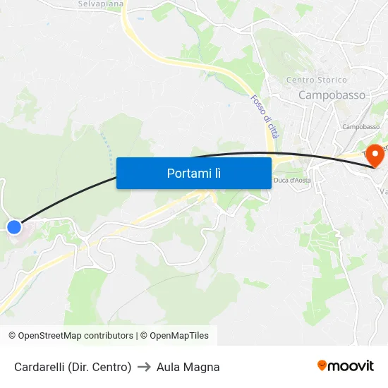 Cardarelli (Dir. Centro) to Aula Magna map