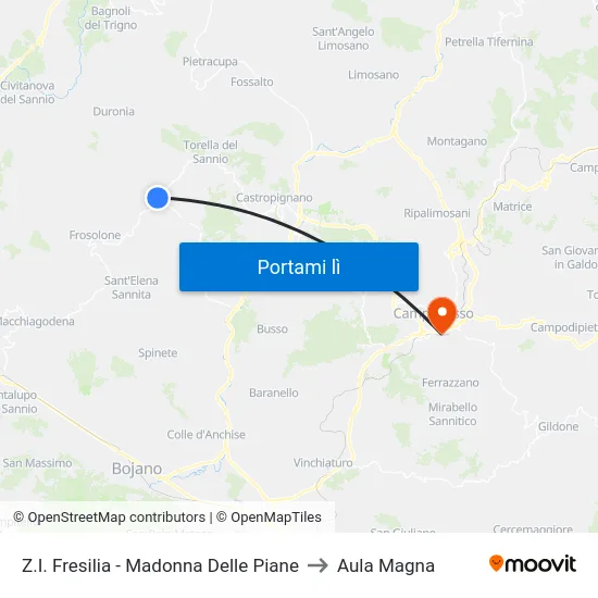 Z.I. Fresilia - Madonna Delle Piane to Aula Magna map
