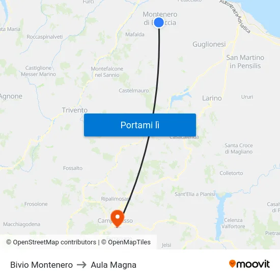Bivio Montenero to Aula Magna map