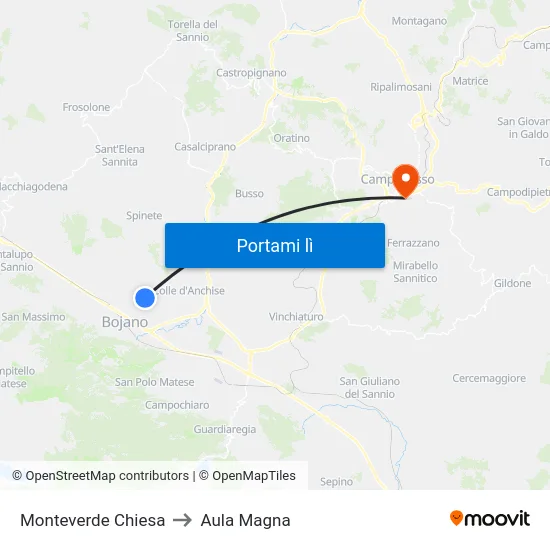 Monteverde Chiesa to Aula Magna map