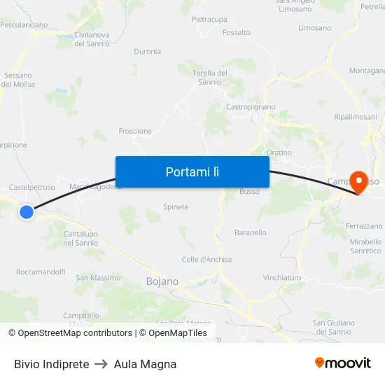 Bivio Indiprete to Aula Magna map