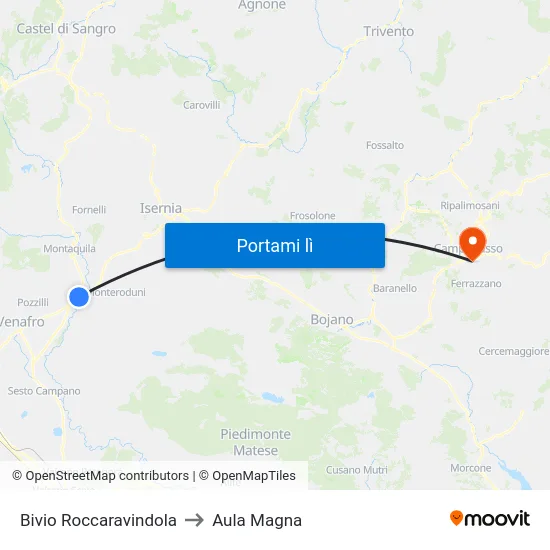 Bivio Roccaravindola to Aula Magna map