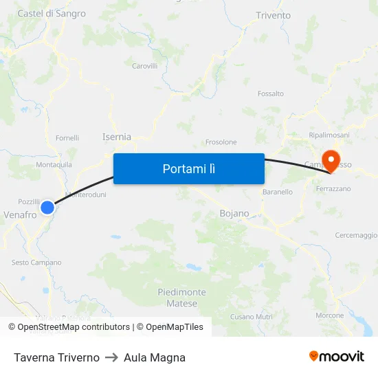 Taverna Triverno to Aula Magna map